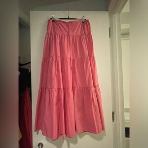 Staud Tiered Drawstring Maxi Skirt Pink with Blue Beads